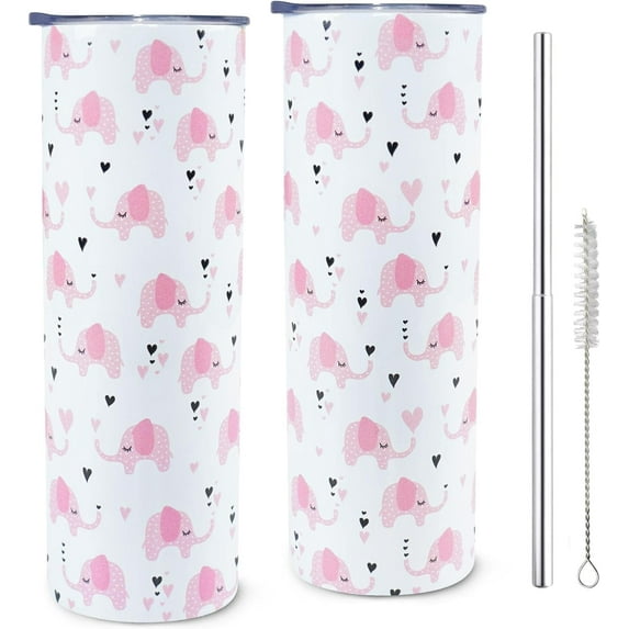 Elephant Gifts for Women Tumbler with Lid and Straw - Elephant Coffee Mug for Mothers Day Birthday Gifts for Women Mom - 20 oz Skinny Stainless Steel Cup