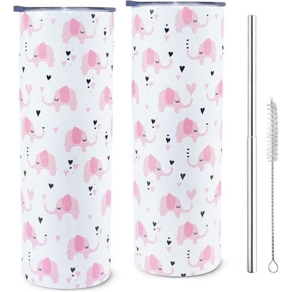 Elephant Gifts for Women Tumbler with Lid and Straw - Elephant Coffee Mug for Mothers Day Birthday Gifts for Women Mom - 20 oz Skinny Stainless Steel Cup