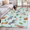 thumbnail image 1 of Elephant Giraffe Area Rugs 3x5 ft Lion Zebra Pink Flower Tropical Plant Animal Blue Washable Rug Non Slip Indoor Carpet Absorbent Floor Mat for Living Room Bedroom Dining Room, 1 of 9