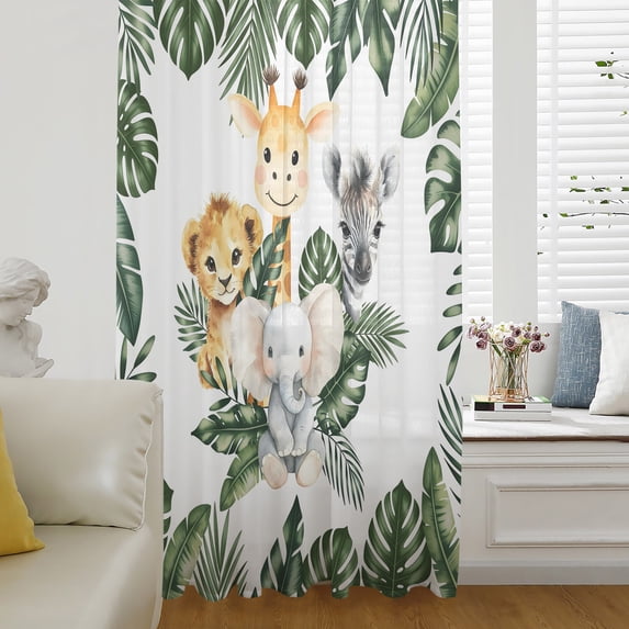 Elephant Giraffe Lion Semi Sheer Curtains Drapes for Living Room ...