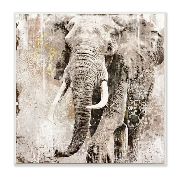 Elephant Gold Neutral Animal Textured 12 in x 12 in Framed Photography Art Prints, by Stupell Home Décor