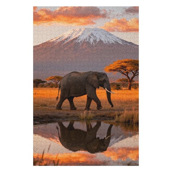 Elephant Grassland Walk 500 Piece Jigsaw Puzzles for Adults Sunset Background Art Jigsaw Puzzle Colorful DIY Puzzles for Home Decoration Gifts Family Puzzle Perfect for Game Nights 20.5x15 Inches