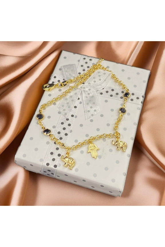 Elephant Hamsa Hand Bracelet 14K Gold Filled CZ Charm Protection Jewelry For Womens