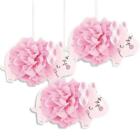 Elephant Hanging Tissue Pom Pom Decorations I Pink I 3 Pcs