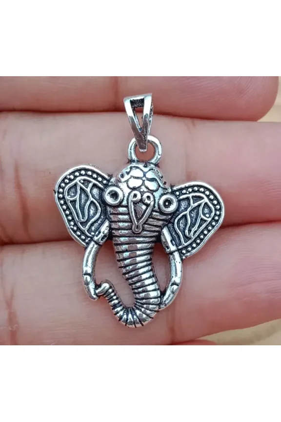 Elephant Head Charm Pure 925 Sterling Silver Ganesha Face Pendant Handmade Jewelry Gift
