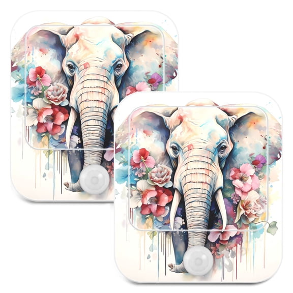 Elephant Head Flowers Night Lights Plug into Wall LED with Auto Light Sensor Warm Light for Kids Hallway Bedroom Living Room Kitchen Bathroom Set of 2