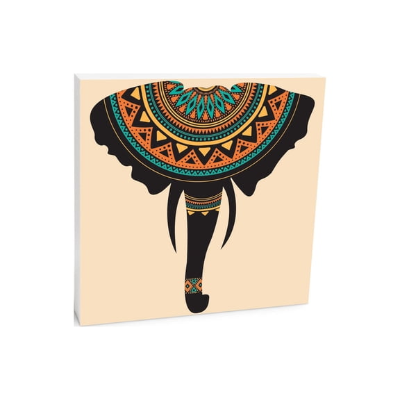 Elephant Head Orange Triangle Pattern 10 x 10 Wood Tabletop Sign Plaque