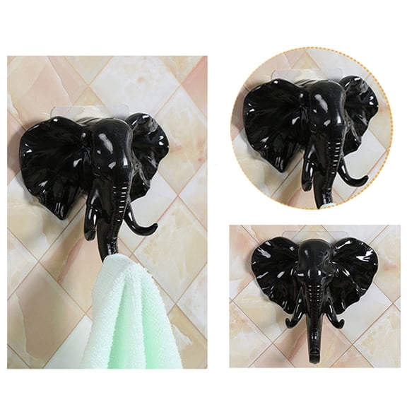 Elephant Head Self-Adhesive Wall Hook,No-Drill Door Hanger for Coats,Bags,Keys,Strong Sticky Holder for Home (Black)