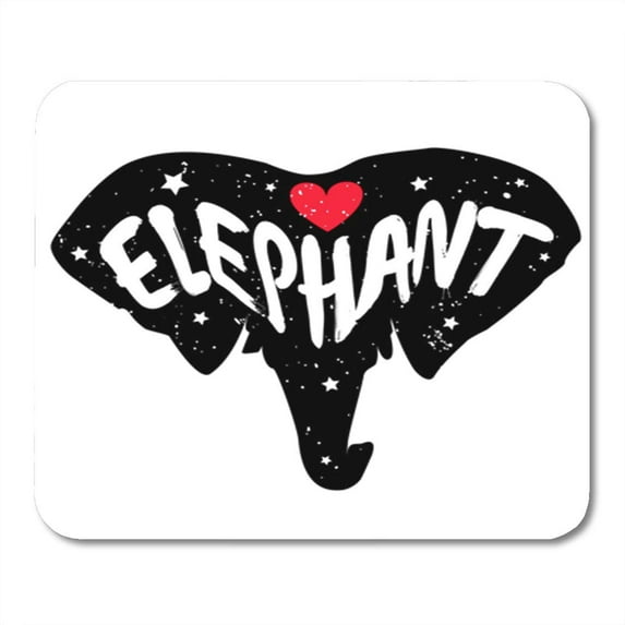 Elephant Head Silhouette Inscription and Red Heart Lettering Text Mousepad Mouse Pad Mouse Mat 9x10 inch