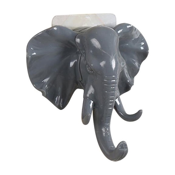 Elephant Head Wall Hook with No Drill Adhesive Mount, Single, Gray, for Bathroom and Bedroom, Decorative Wall Hook
