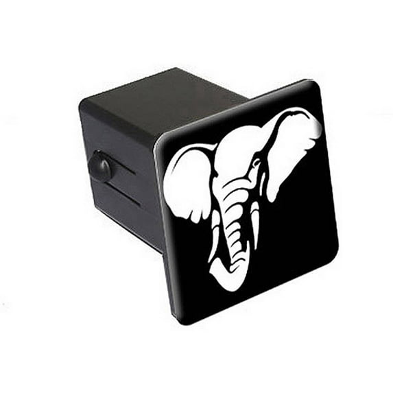 Elephant Head White On Black 2" Tow Trailer Hitch Cover Plug Insert