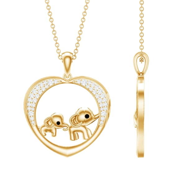 Rosec Jewels Elephant Heart Pendant Necklace For Women, 10K Yellow Gold
