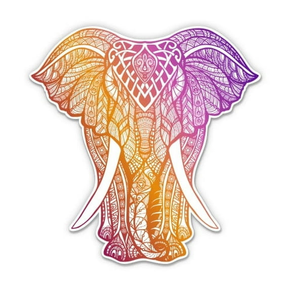 Elephant Henna Pattern Tattoo Indian - 7" Vinyl Sticker - For Car Laptop I-Pad - Waterproof Decal