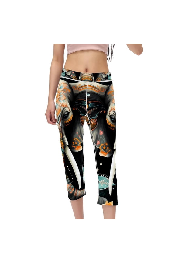 Elephant High Waist Capris Not See-Through Printed Compression Leggings for Women, Yoga Pants, Yoga Leggings, Women Leggings - Suitable for Running, Fitness, Yoga