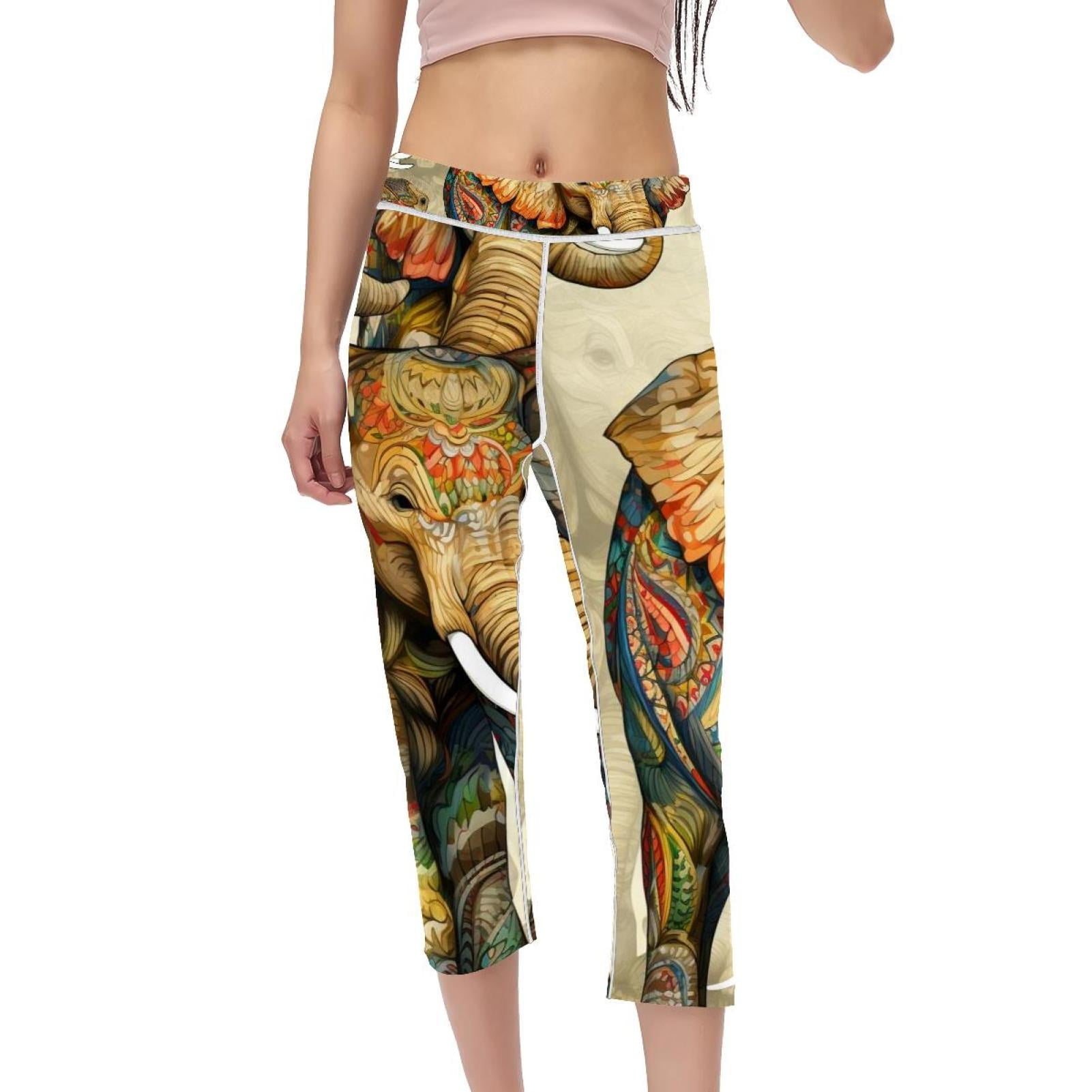 Elephant High Waist Capris Printed Womens Leggings Yoga Pants Women