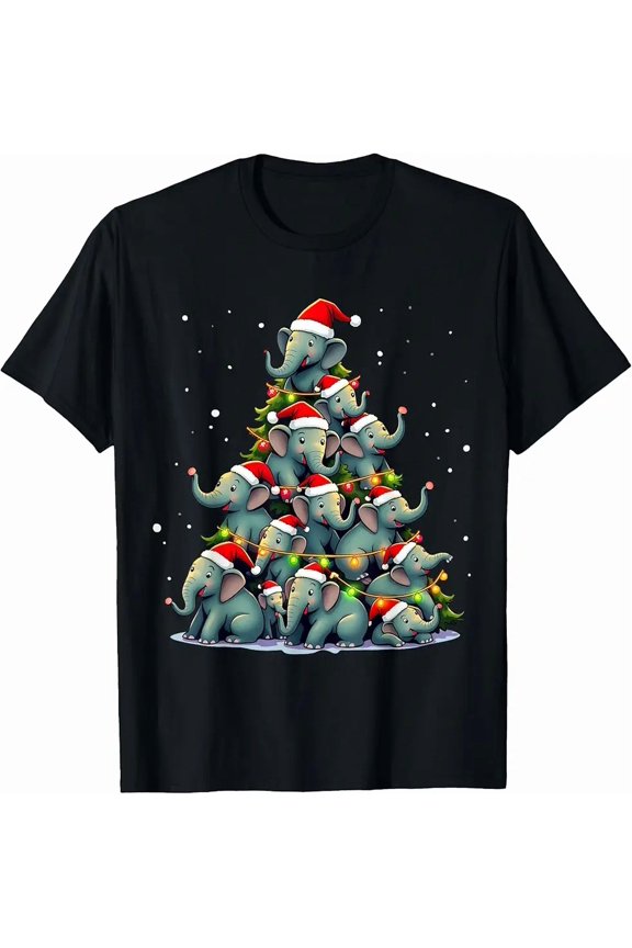 Elephant Holiday Tree Funny Jumbo Winter Animal Cute Festive Unisex T-Shirt, up to size 5XL
