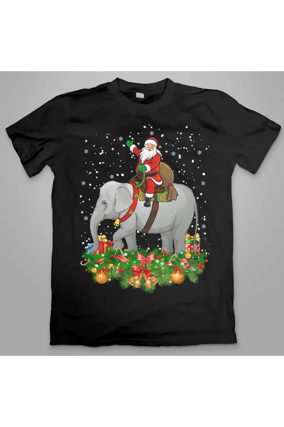 Elephant Holiday Winter Fun Graphic Christmas Festive Unisex T-Shirt up to size 5XL
