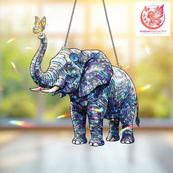 Elephant Hologram Acrylic Suncatcher Safari Animal Window Hanging Gift for Mom