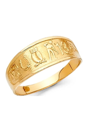 Elephant Horseshoe Owl 13 Clover Ring Solid 14k Yellow Gold Good Luck Charm Band Polished 7MM, Size 6