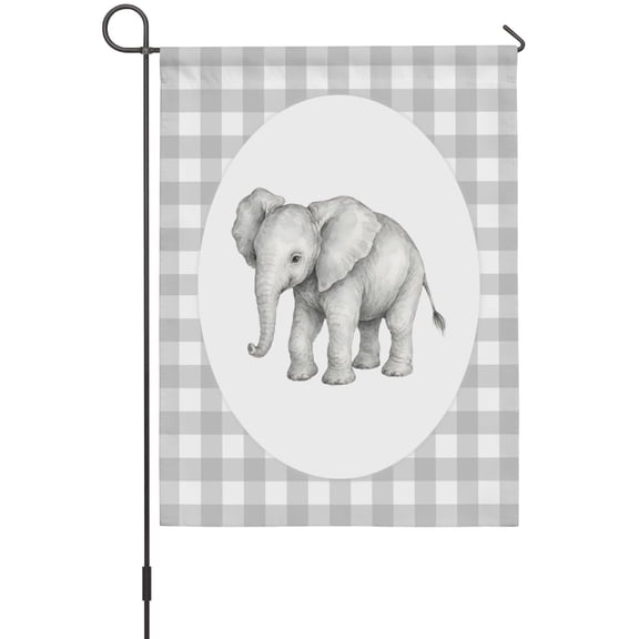 Elephant House Flag 28 x 40 Inches, Gray Plaid Modern Funny Animal Weather Proof Outdoor Patio Flags Double Sided Small House Decoration for Yard Lawn Outside Home