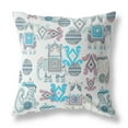 thumbnail image 1 of Elephant Howdah Faux Suede Fabric Throw Pillow in Beige and Blue 20x20, 1 of 5