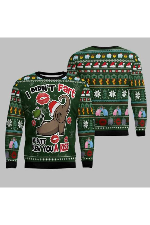 Elephant I Didn’t Fart My Butt Blew You A Kiss 3D Christmas Sweater