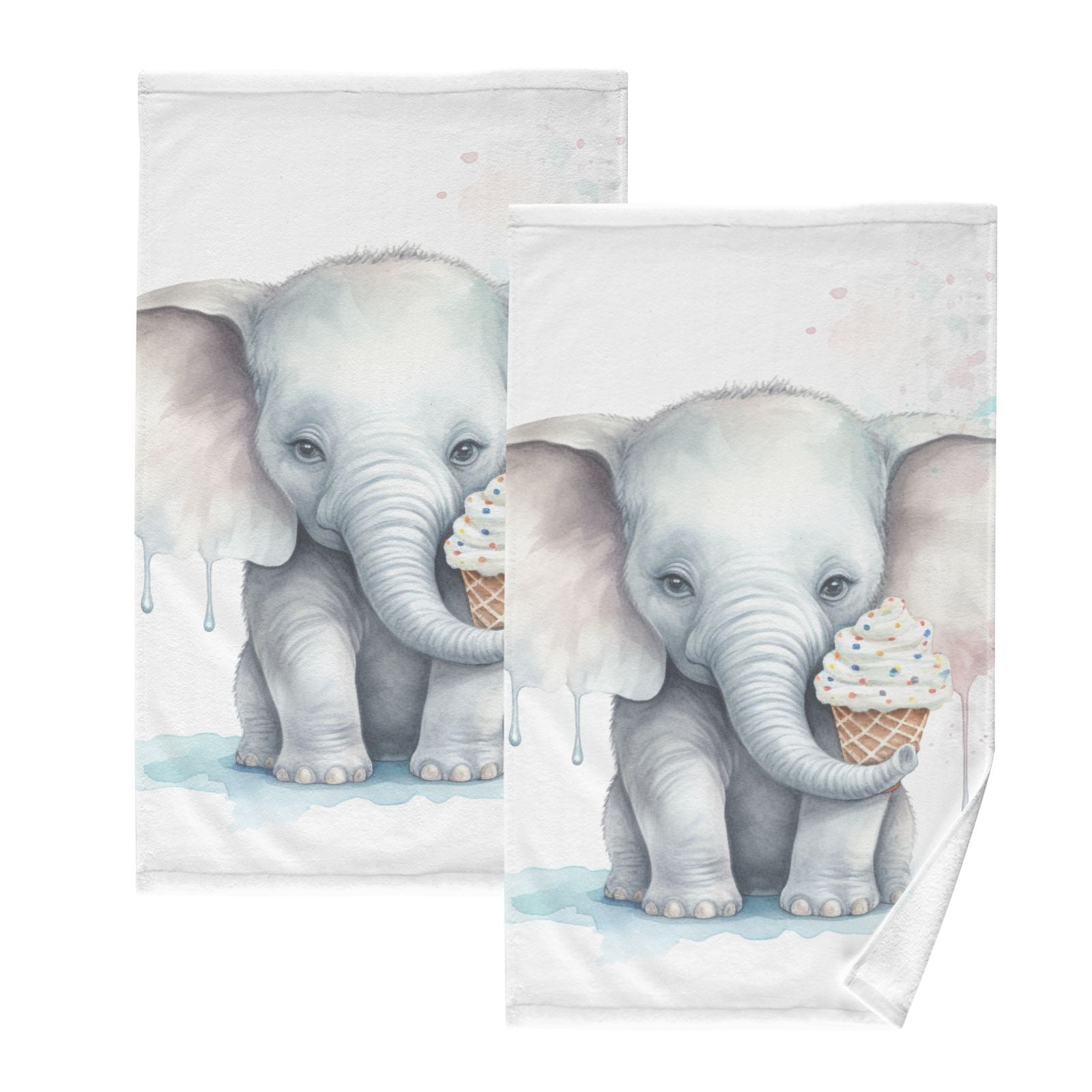 Elephant Ice Cream Hand Towel Bath Towels Face Towels Cotton Absorbent for Home Hotel Spa Swimming Yoga Sports Decorative Towel Set of 2