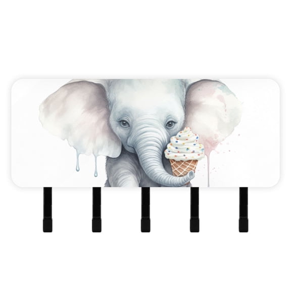 Elephant Ice Cream Mail Holder Organizer Wall Mount with Shelf Key Holder Key Rack with 5 Key Hooks for Wall Decorative