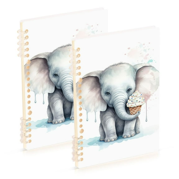 Elephant Ice Cream Ring Binder Notebook Journey Note Diary College Ruled Spiral Notebook Study Loose Leaf Paper A5 60 Pages