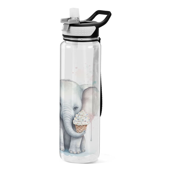 Elephant Ice Cream Sports Water Bottle Portable Travel Mug 32oz BPA Free Leak Proof Straw Transparent Tritan for Gym Yoga Cycling Camping