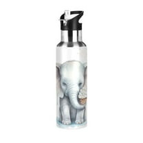 Elephant Ice Cream Sports Water Bottle with Straw Lid Insulated Stainless Steel Leak Proof BPA Free Thermal Mug with Handle for Gym Yoga Cycling Camping