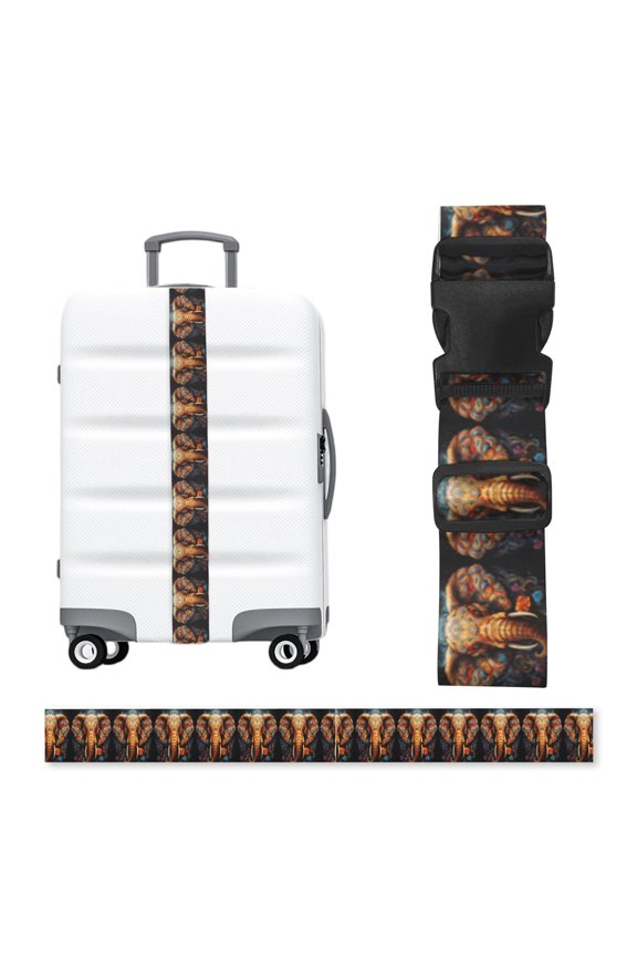 Elephant Indian Psychedelic Adjustable Luggage Strap, 2-Inch Wide Heavy-Duty Suitcase Belt, Buckle Travel Bag Securing Band