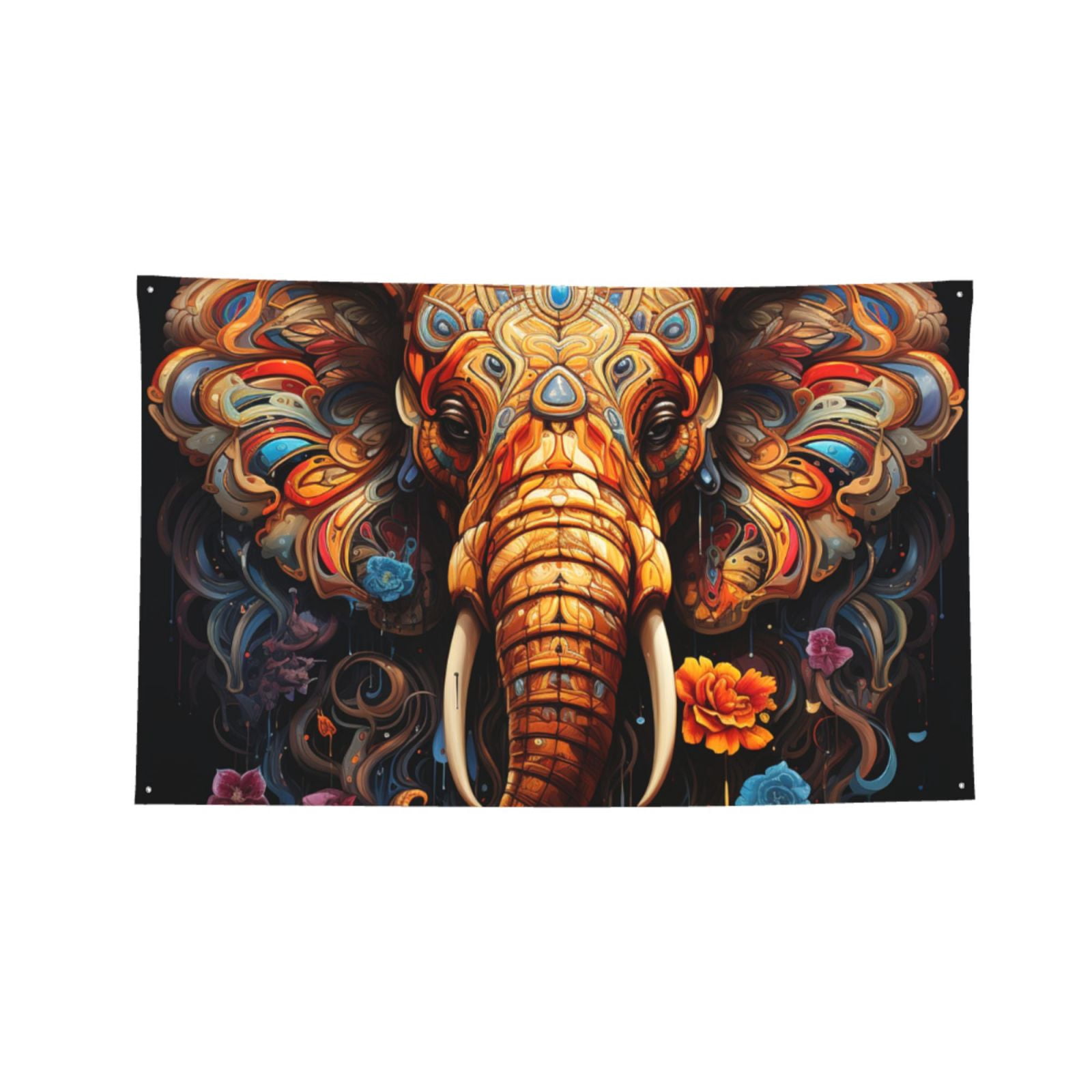 Elephant Indian Psychedelic Four Hole Decorated Banner Flag for Garden Yard Home Decoration Indoor Outdoor 4x6 Ft