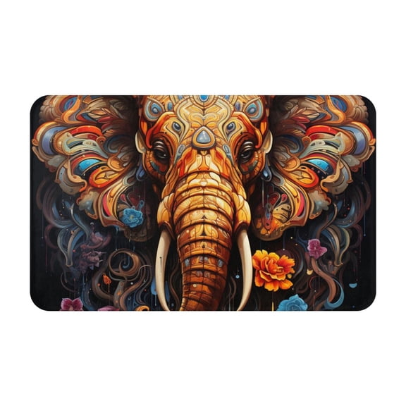 Elephant Indian Psychedelic Front Door Mat Doormat Non Slip Bath Mats 20x31.5 Inch Bathroom Rug Entryway Carpet