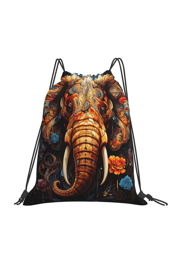 Elephant Indian Psychedelic Large Drawstring Backpack Casual Cinch Sack Bag Backpack for Sports Hiking Travel Gym