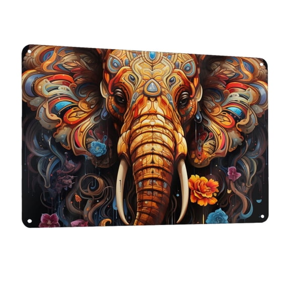 Elephant Indian Psychedelic Metal Tin Sign Wall Decor for Home Bars Restaurants Cafes Store Pubs Sign Gift 12 X 8 Inch