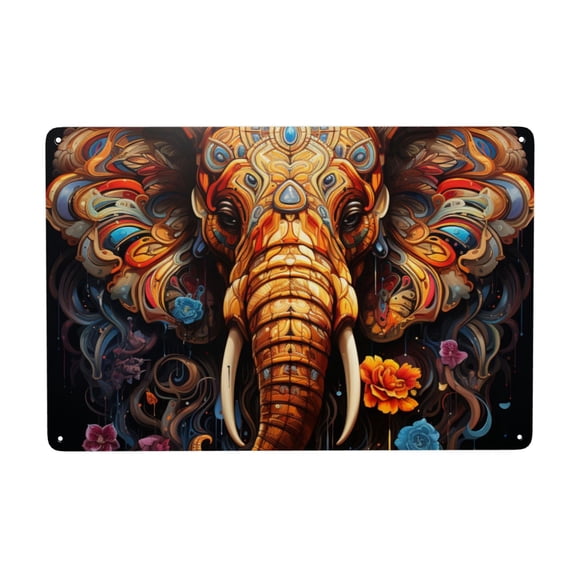 Elephant Indian Psychedelic Metal Tin Sign Wall Decoration Home Garden Cafes Kitchen Art Decor 8x12 Inch