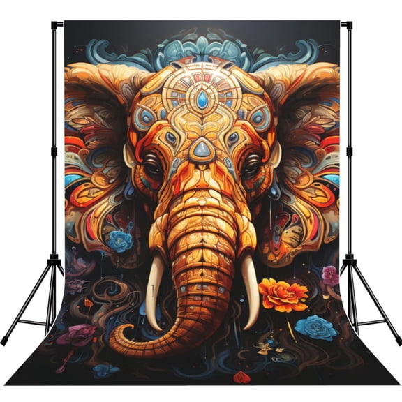 Elephant Indian Psychedelic Photography Backdrop 5x7Ft Background for Photo Studio Video Recording Birthday Party Wedding Home Decor