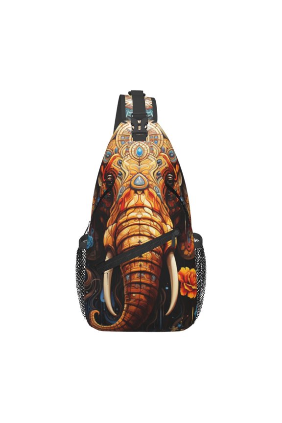 Elephant Indian Psychedelic Sling Backpack Shoulder Chest Crossbody Bag Causal Travel Hiking Daypack