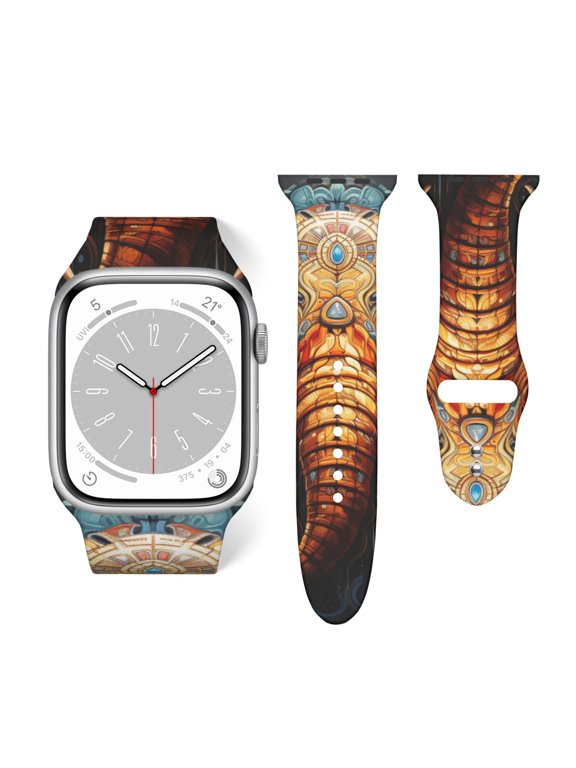 Elephant Indian Psychedelic Soft Silicone Sport Band 42mm44mm Wristband for Apple Watch, Waterproof Buckle Strap for Series 9/8/7/6/SE/Ultra