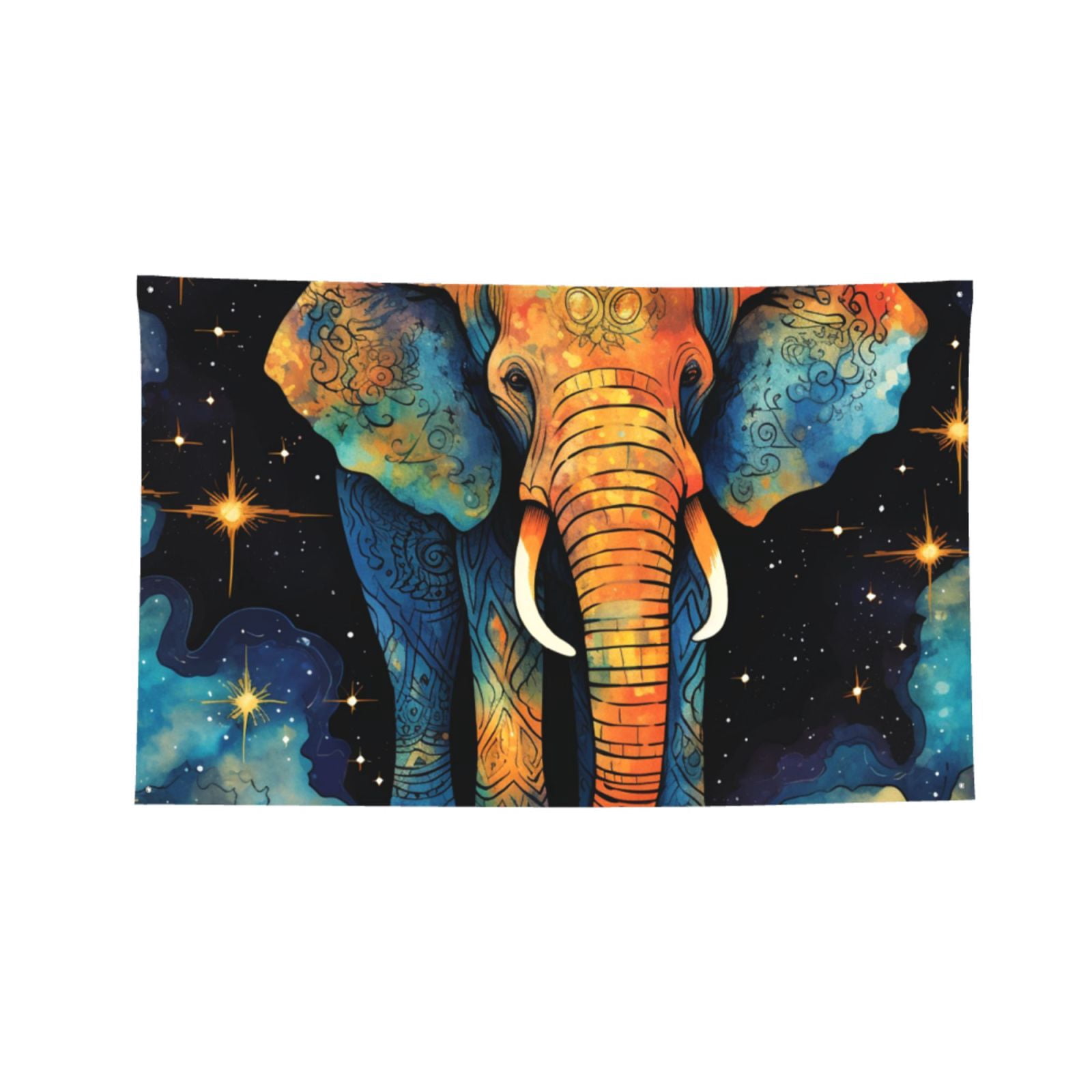 Elephant Indian Psychedelic Starry Four Hole Decorated Banner Flag for Garden Yard Home Decoration Indoor Outdoor 4x6 Ft