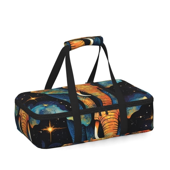 Elephant Indian Psychedelic Starry Insulated Casserole Carrier for Hot Cold Food, Bakeware Potluck Thermal Lunch Bag for Lasagna, Parties, Tailgating