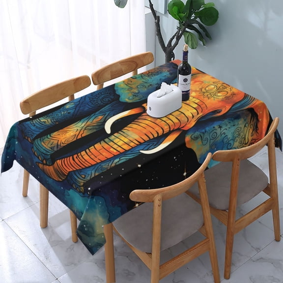 Elephant Indian Psychedelic Starry Rectangular Tablecloth 54"x 72" Waterproof Rectangle Table Cover Cloth for Kitchen Dining Room Picnic Home Party