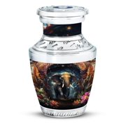 Elephant Journey Across Light Flower Bridge Keepsake Urn - Cremation Urn Human Ashes - Elegant Floral Bridge Elephant Urn - Small Engraved Memorial Keepsake For Ashes - Funeral Urn Size 3Inch, 1Pcs