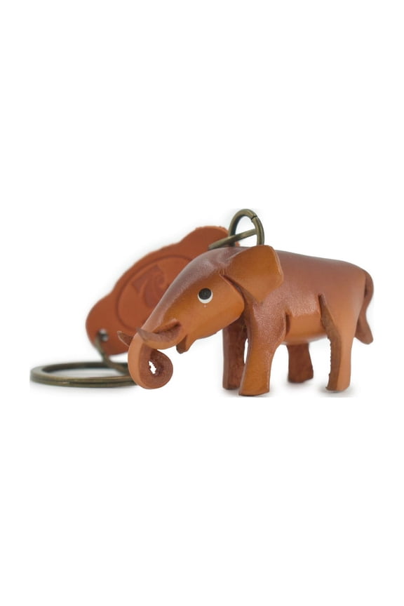 Elephant, Key Chain, Leather, Asian Elephant, Animal, Brown, Hand Made, Keychain, Thailand, Key Fob, Keys, Lifelike Model, Gift, 3" THL03 BB69