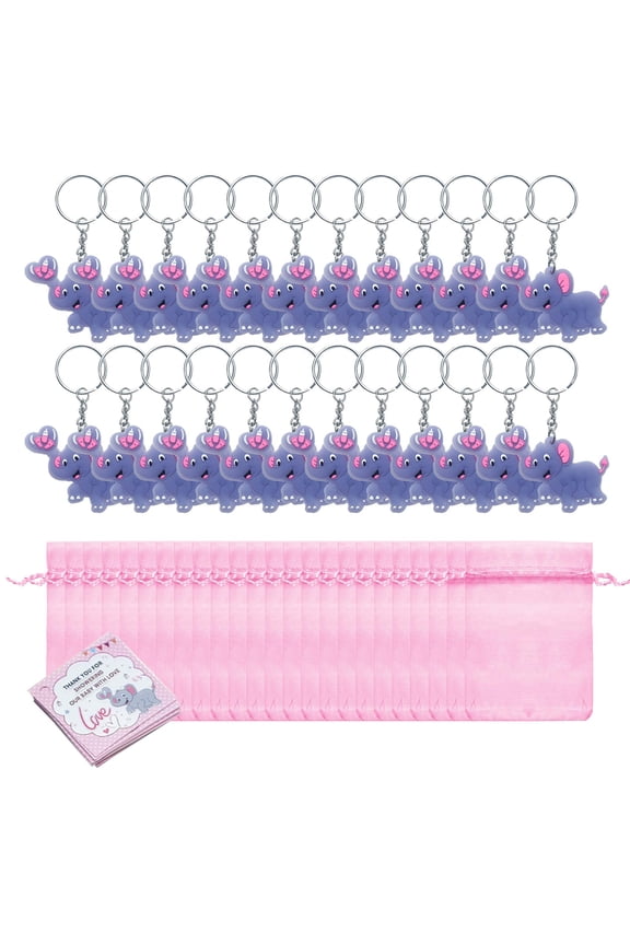 Elephant Keychains Bulk 24Pcs Baby Shower Decorations with Organzas Bag Thank You Guest Gift for Party Guest Souvenir