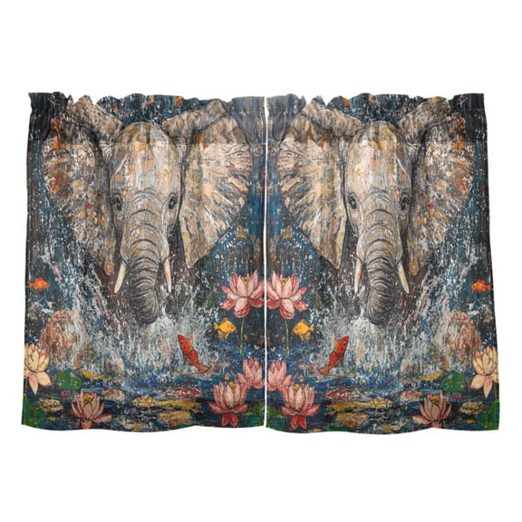 Elephant Kitchen Curtains Tier Set 27x24 Inch 2 Panels Semi Sheer Light Filtering Privacy UV Protection
