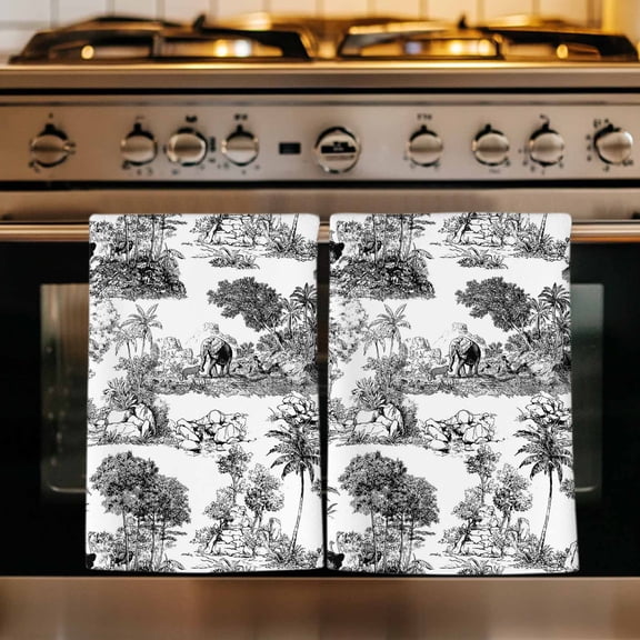 Elephant Kitchen Towels Set of 1, Black White Tropical Forest Trees Animals Absorbent Dish Towels for Kitchen, Microfiber Hand Towel, Quick Drying Tea Towel for Cleaning Decorative Dishcloths