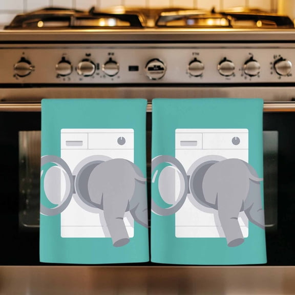 Elephant Kitchen Towels Set of 1, Teal Laundry Room Washing Machine Absorbent Dish Towels for Kitchen, Microfiber Hand Towel, Quick Drying Tea Towel for Cleaning Decorative Dishcloths