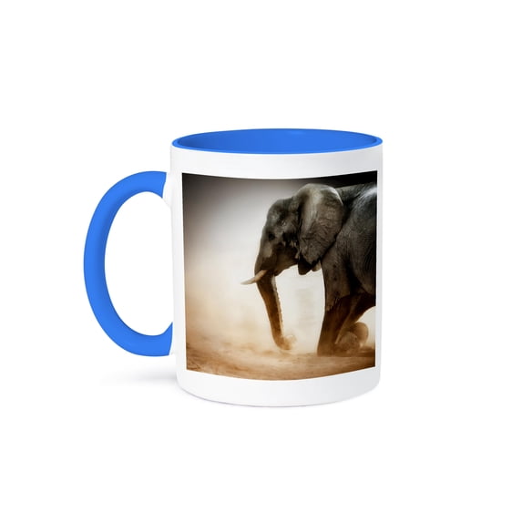 3dRose, Elephant kneeling with dust, 15oz Two-Tone Blue Mug